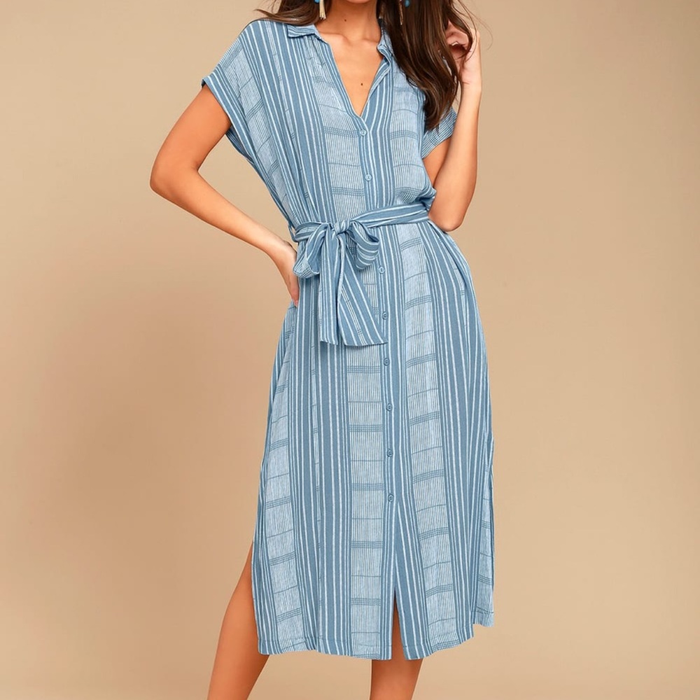 I’m the One Blue and White Striped Shirt Dress